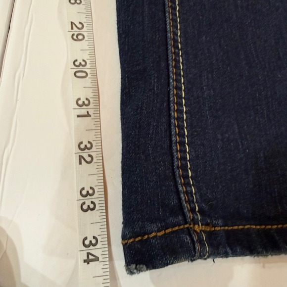 Rue21 Women's Dark Wash Flare Jeans Low Rise Y2K Style Size 32x34 Stretch Denim - Picture 6 of 7